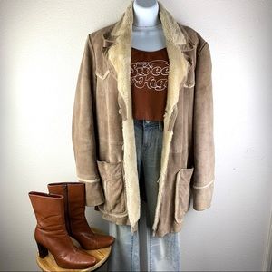 Vintage Pioneer Wear tan leather faux fur jacket womens L men’s 40